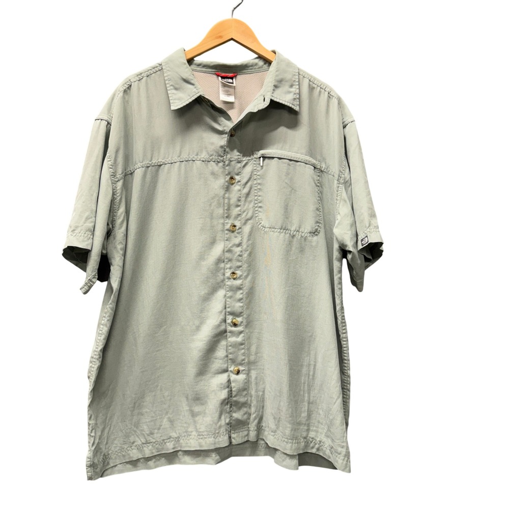 The North Face Button Down Shirt Mens XL Short Sleeve Sage Green Hiking Gorpore